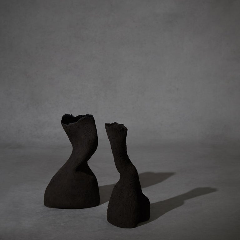 Organic Modern 21st Century Handmade Black Stoneware Vase Sculpture crafted by Ludmilla Balkis