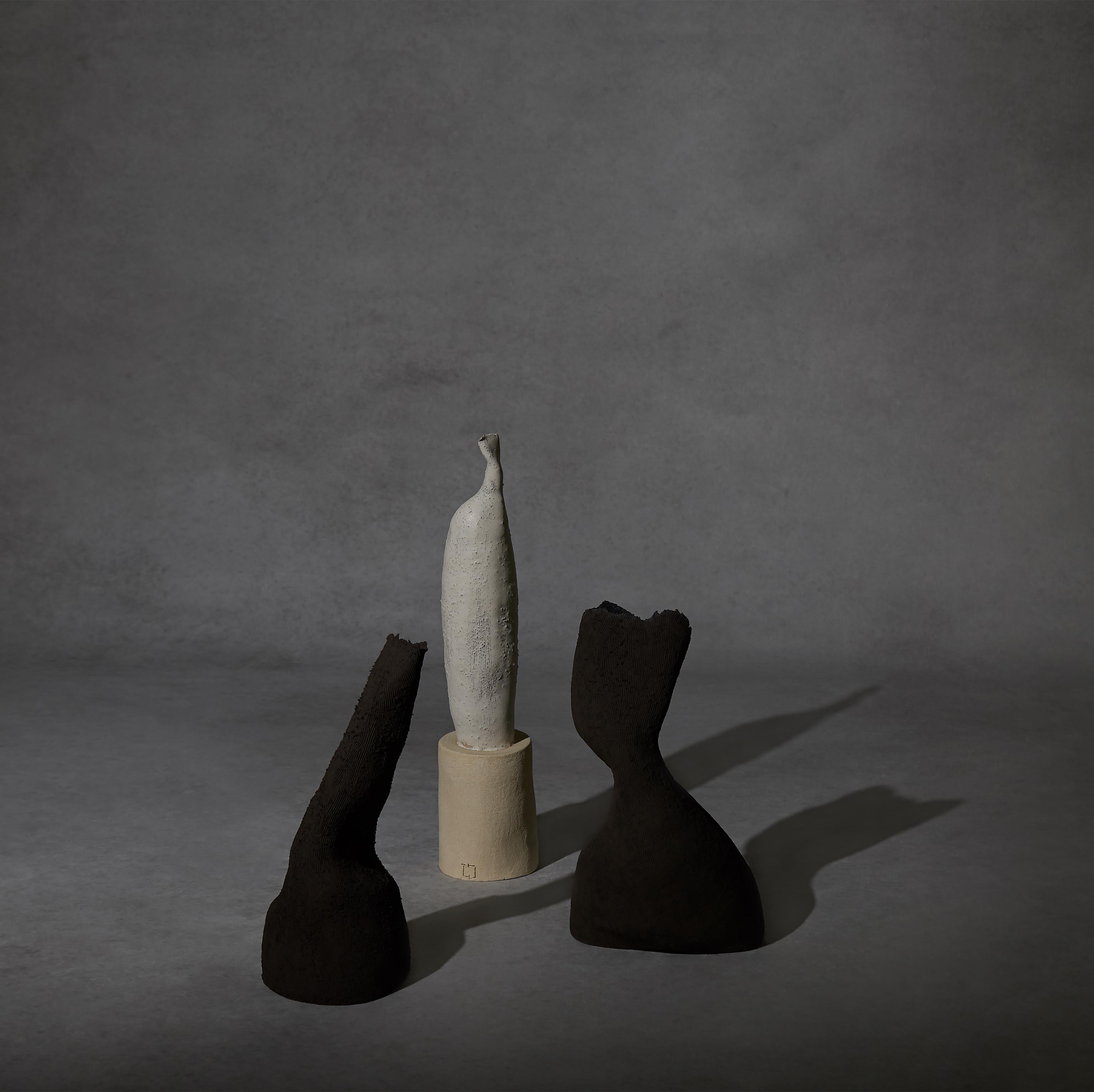 European 21st Century Handmade Black Stoneware Vase Sculpture crafted by Ludmilla Balkis