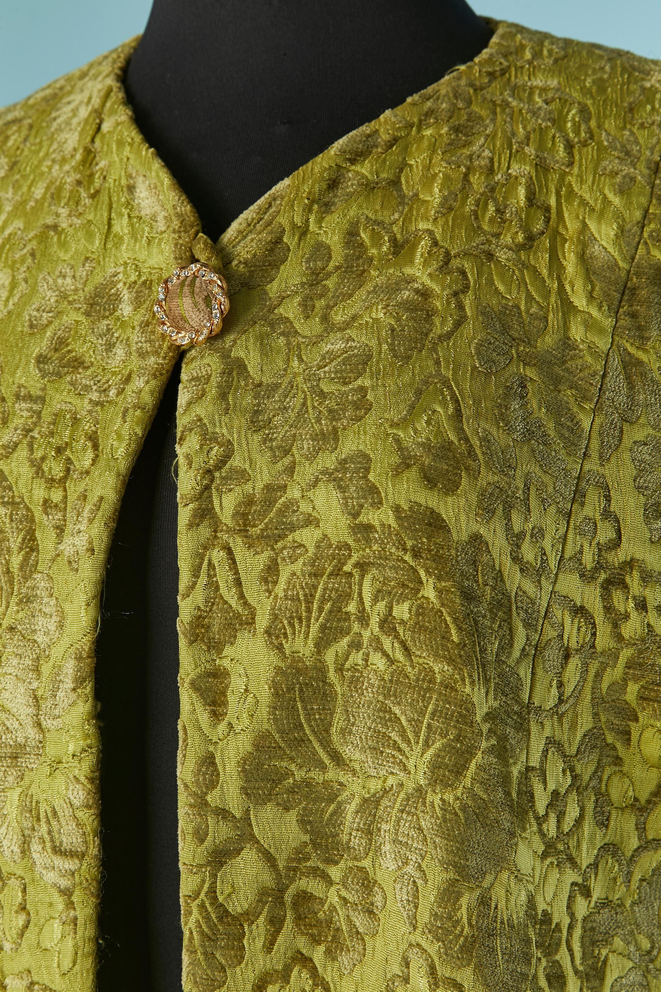 Brown Vest and trouser in damask velvet ensemble PIERRE BALMAIN IVOIRE Circa 1970's For Sale