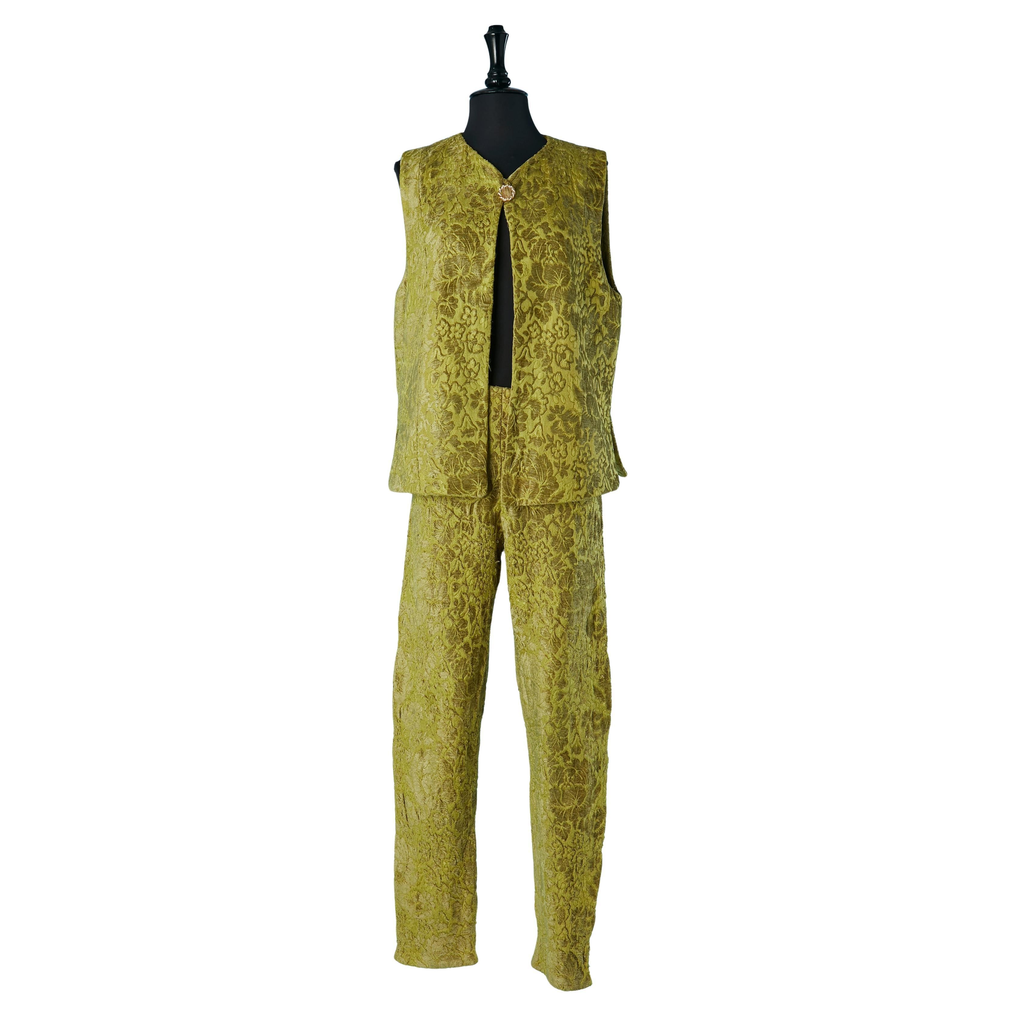 Vest and trouser in damask velvet ensemble PIERRE BALMAIN IVOIRE Circa 1970's For Sale