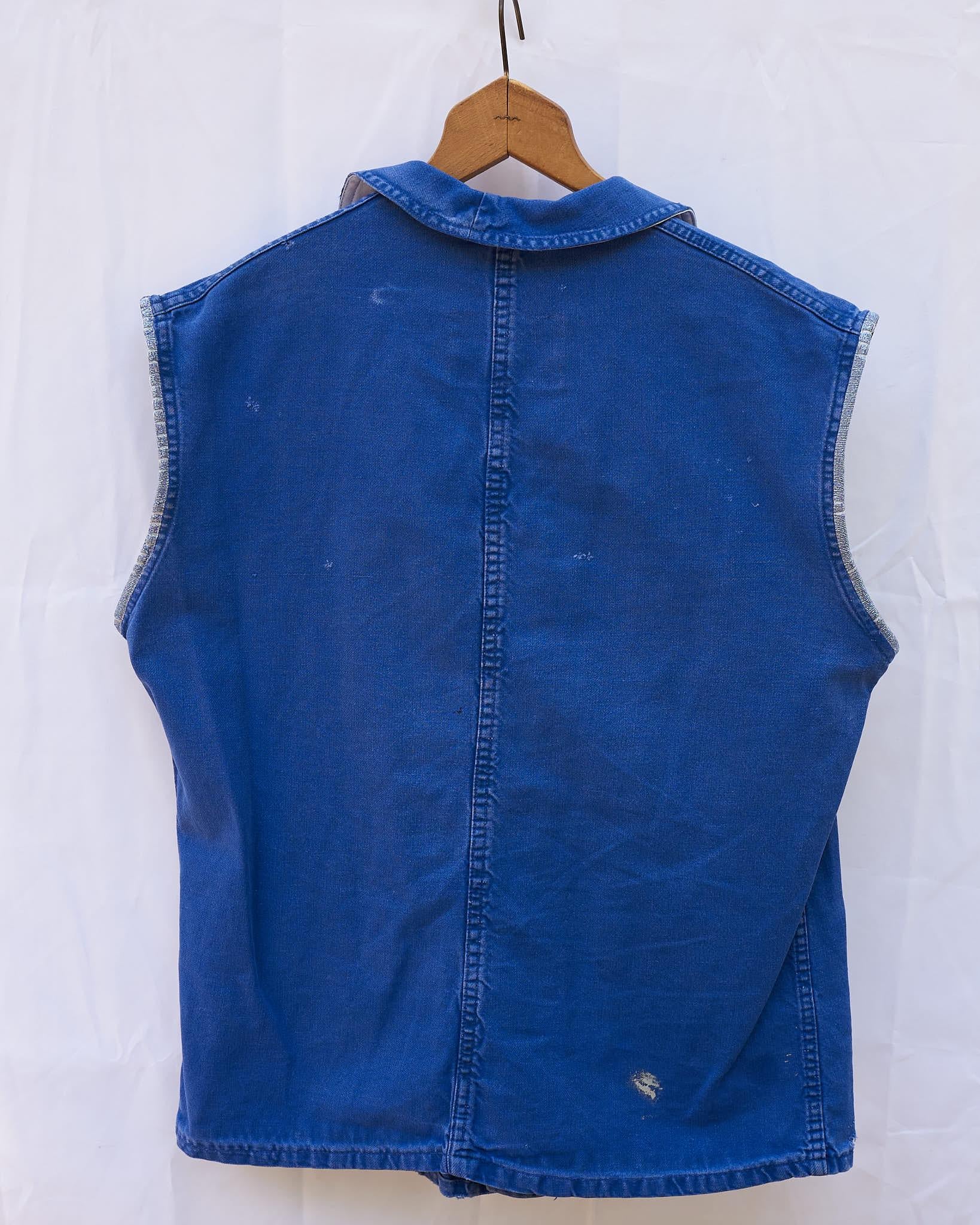 Vest Blue Vintage French Distressed Jacket One of a kind Blue J Dauphin 1
