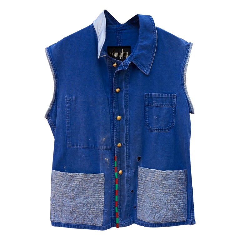 Blaue Weste im Vintage-Stil Französisch Distressed Jacke Einzigartig Blau J  Dauphin im Angebot bei 1stDibs
