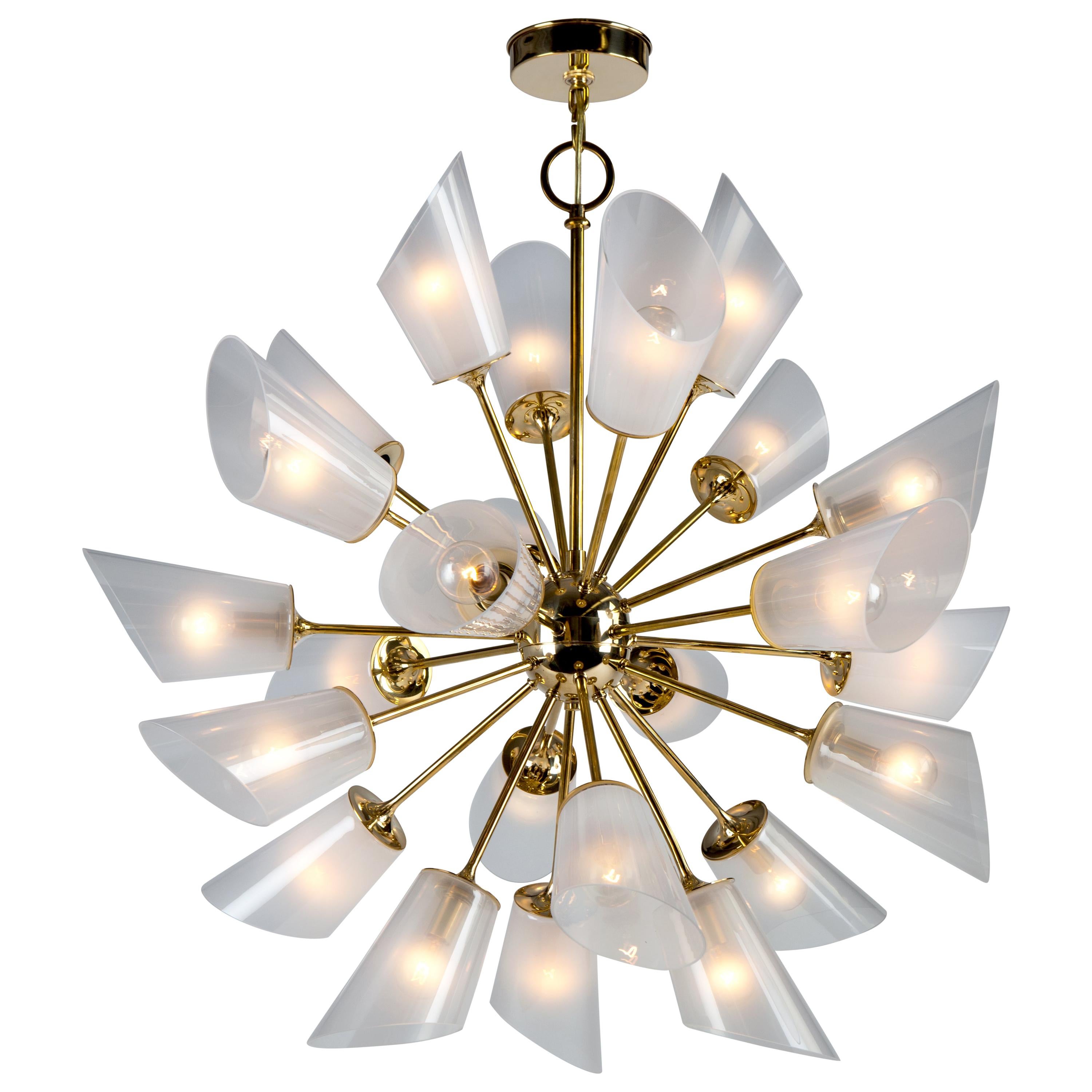 Vesta 24 Chandelier in Polished Brass with Hand Blown Translucent Glass Shades