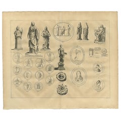 Vesta and Vestal Virgins, Roman Statues and Coins, Antiquarian Engraving, 1721