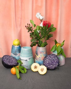 Vesta Concrete Vase in Detritus Pattern, Handmade Organic Modern Vessel in Stock