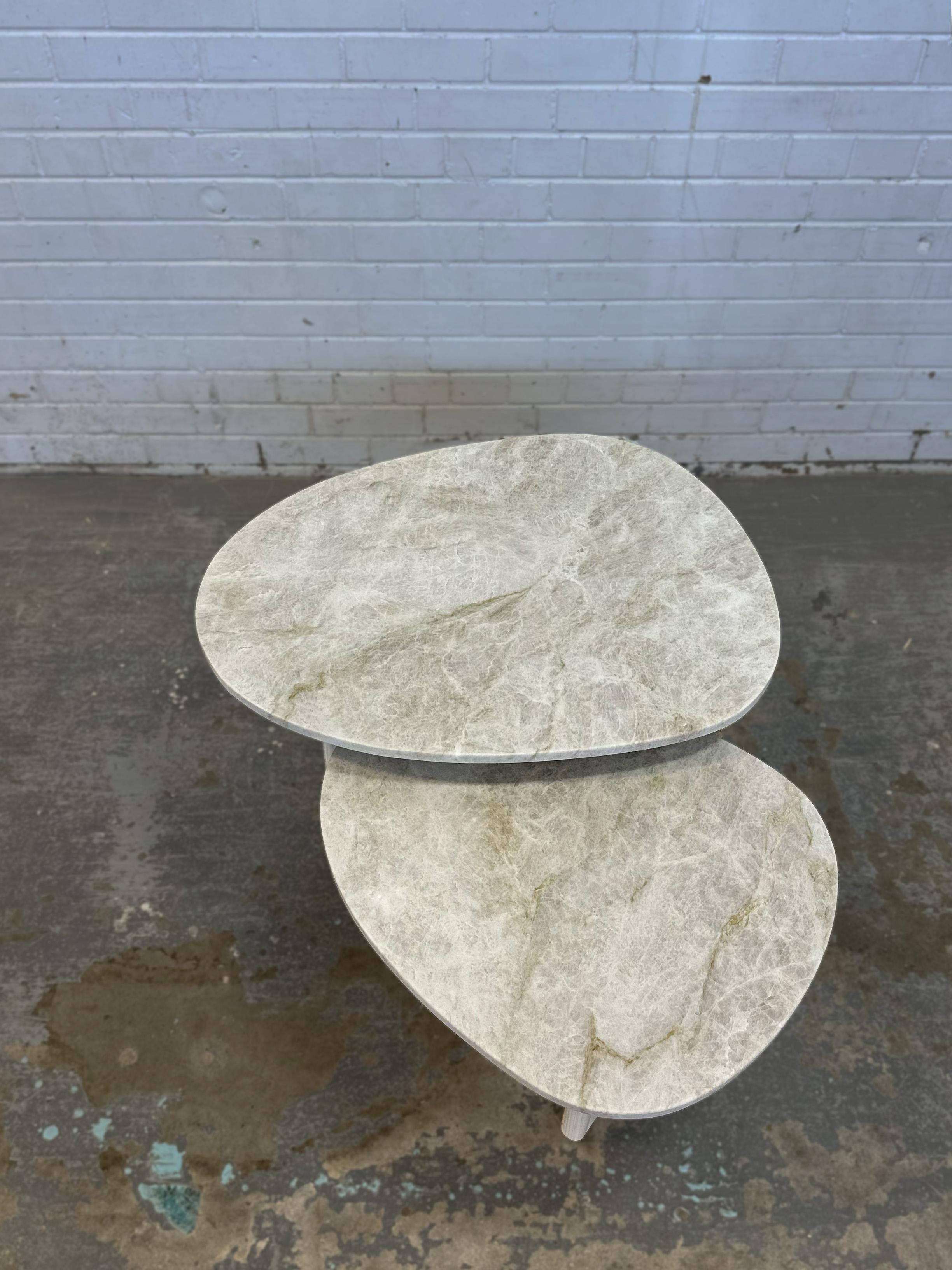 Organic Modern Vesta Stone Topped & Solid Ash Nesting Tables by Mary Ratcliffe Studio