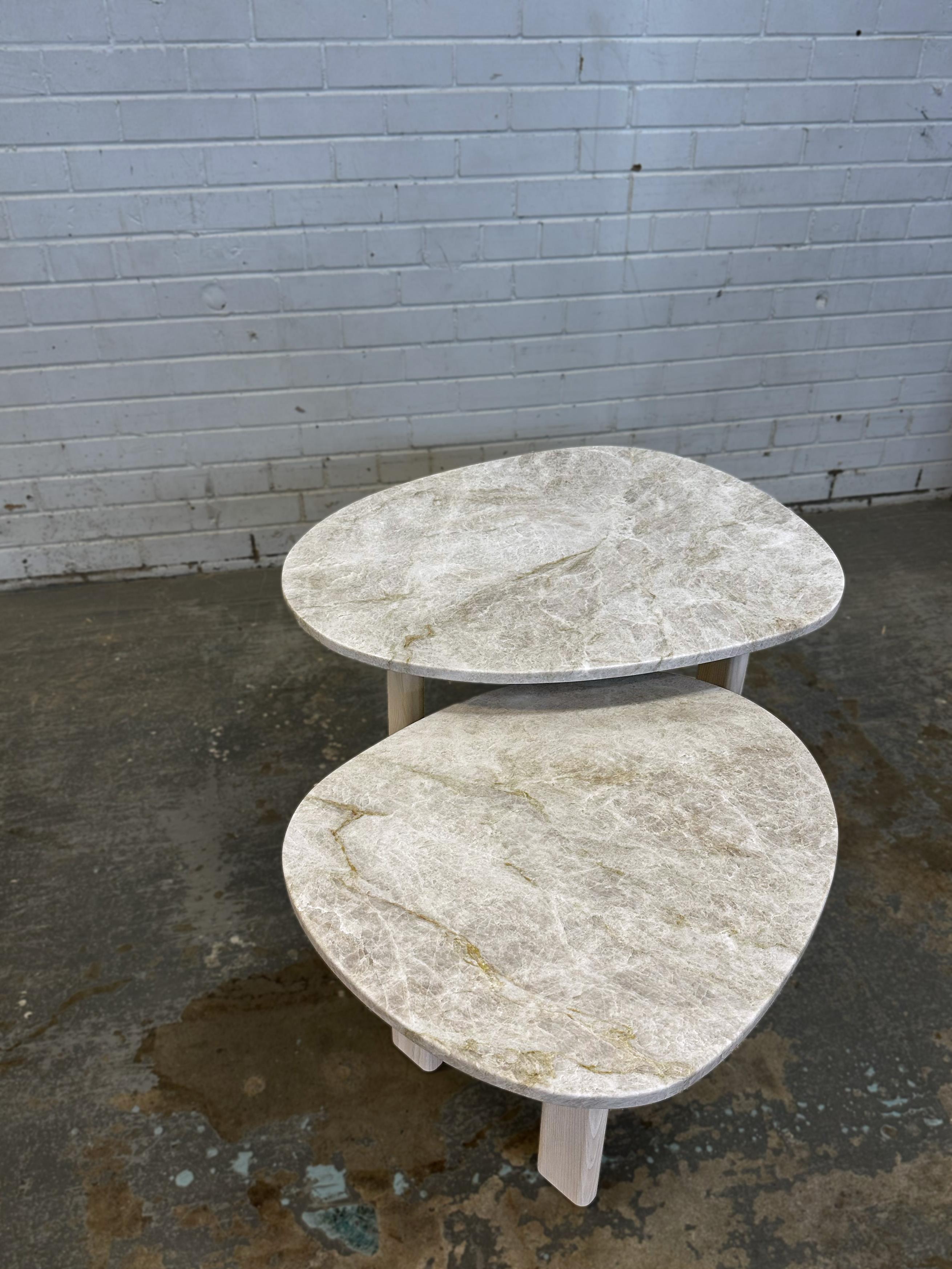 Canadian Vesta Stone Topped & Solid Ash Nesting Tables by Mary Ratcliffe Studio