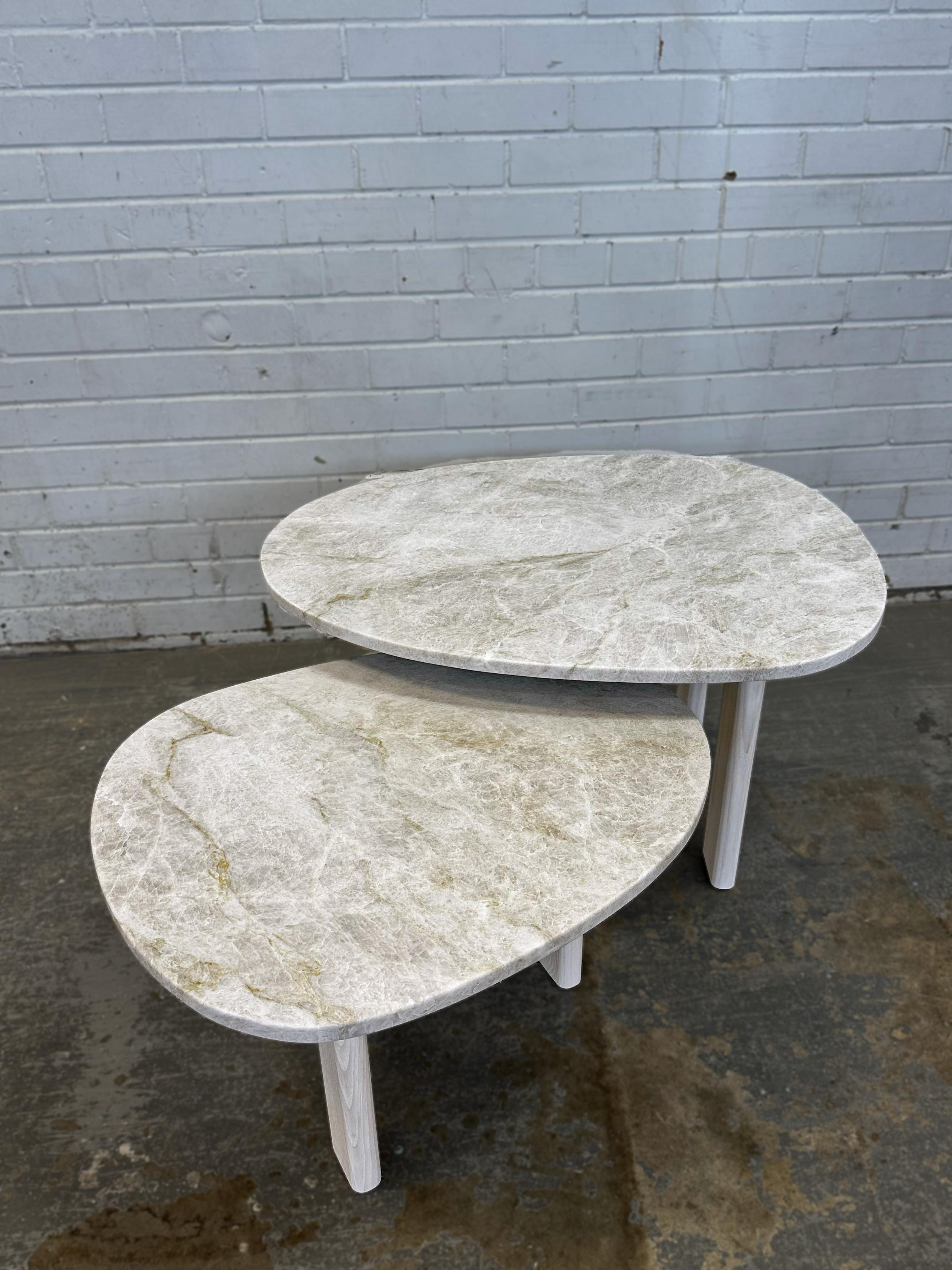 Bleached Vesta Stone Topped & Solid Ash Nesting Tables by Mary Ratcliffe Studio