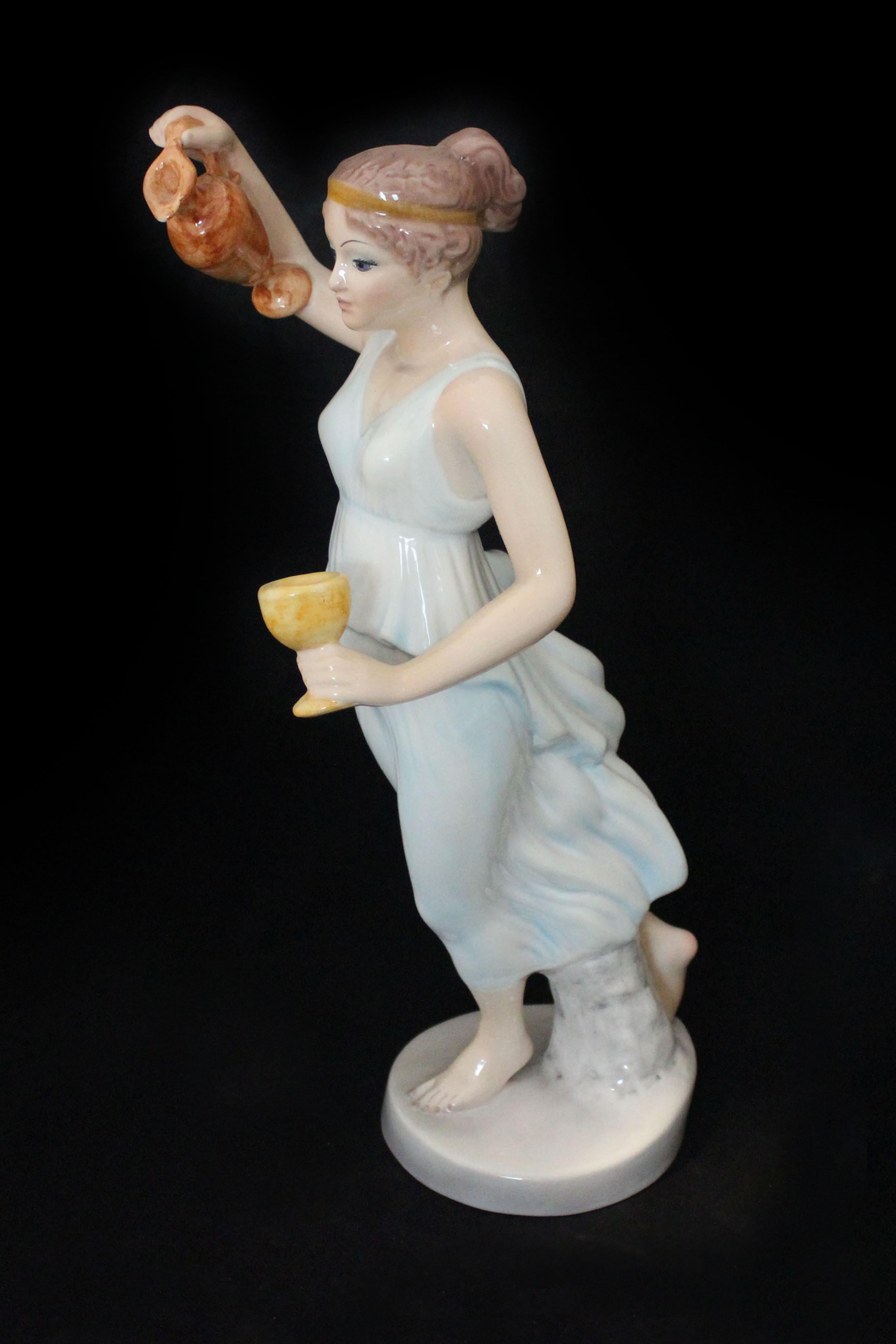 Vestal ceramic figure with jug and goblet by Giovanni Ronzan for Ronzan.
