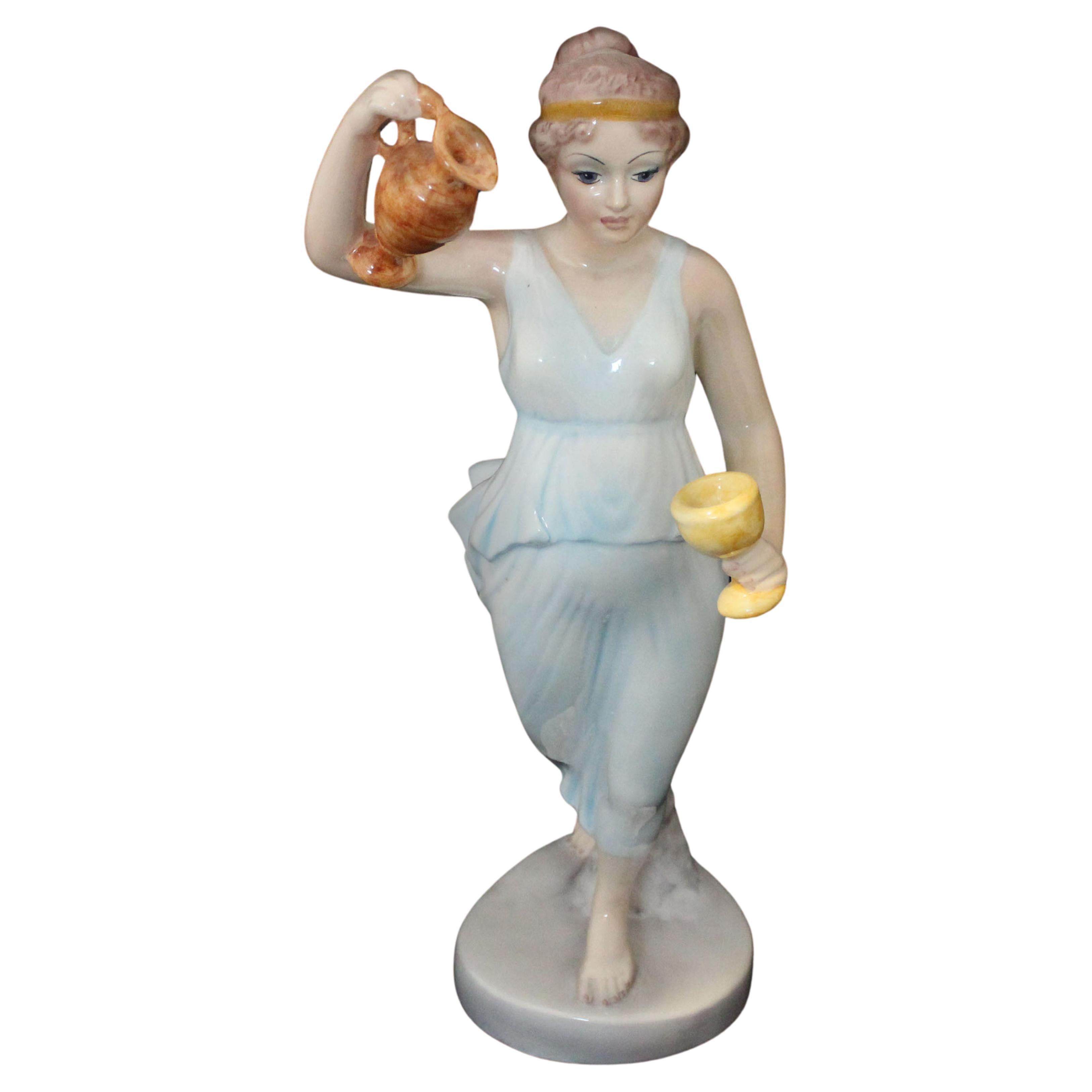 Vestal Ceramic Figure With Jug and Goblet by Giovanni Ronzan for Ronzan, 1940s For Sale