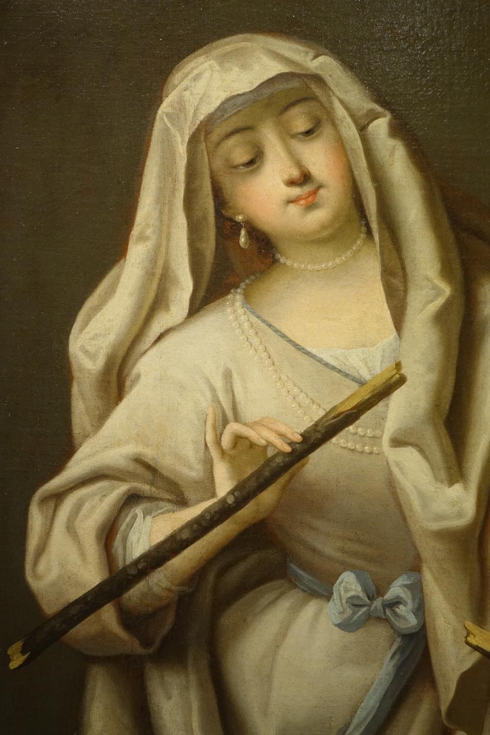 Young Vestal reviving the sacred fire.
Oil on canvas, French school of the 1st half of the 18th c., follower of Jean RAOUX 1677-1734.
In ancient Rome, the Vestals or Vestal Virgins were priestesses of Vesta, goddess of the home. The college of the