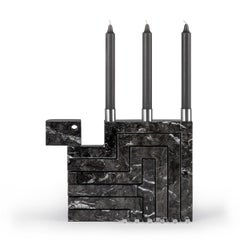 Vestalia Black Marble Grigio Carnico and Chrome Details Candleholder