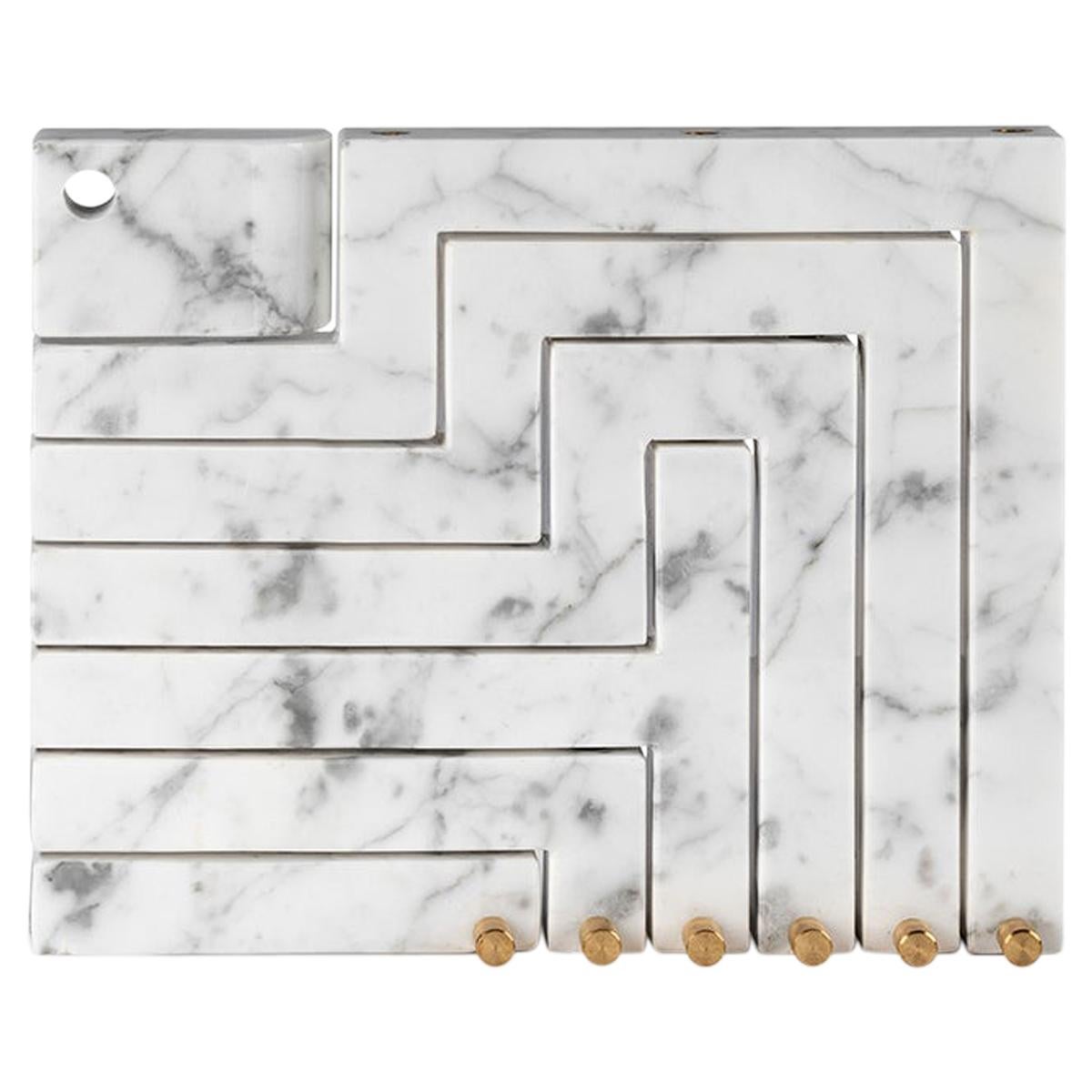 Vestalia White Bianco Carrara Marble and Brass Details Candleholder