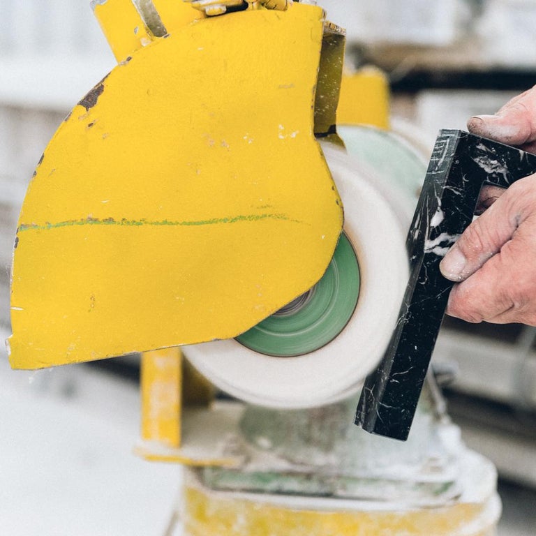Vestalia White Bianco Carrara Marble and Brass Details Candelabrum at
