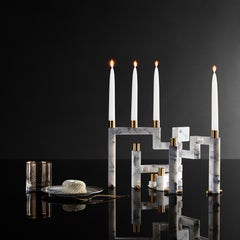 Vestalia White Bianco Carrara Marble and Brass Details Candelabrum