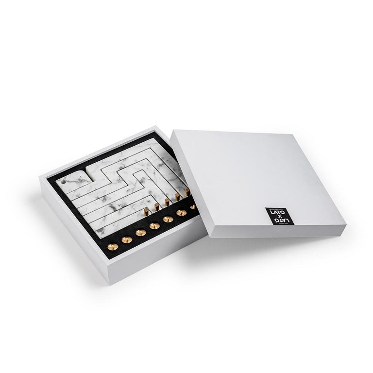 Vestalia White Bianco Carrara Marble and Brass Details Candelabrum at