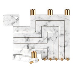 Vestalia White Bianco Carrara Marble and Brass Details Candelabrum