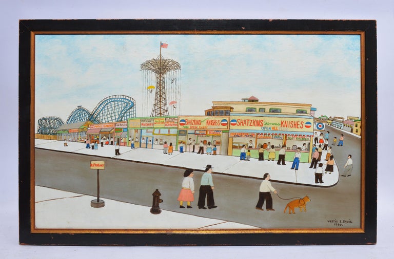Vestie Davis Vintage American Folk Art View of Coney Island, Oil