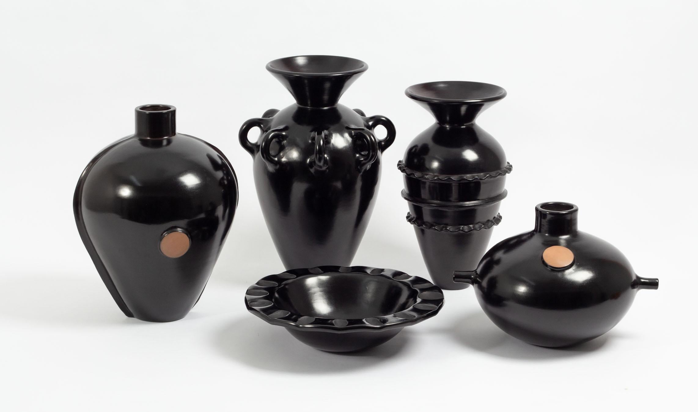 Blackened Vestige 05 Contemporary Peruvian Ceramic Vessel in Smoked Terracotta Finish For Sale