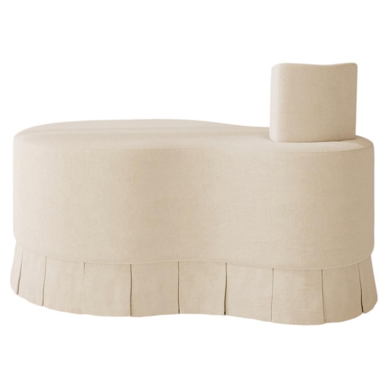 Skirted Ottoman with Headrest - Upholstered in Cream Linen