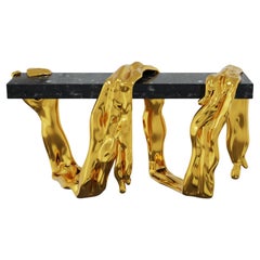 Vesuvio Sculptural Luxury Console by MainGUILTY in Black Lacquer & Gold Leaf