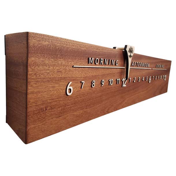 Vesuvius: 3-foot Sabele and Maple Linear Clock For Sale at 1stDibs