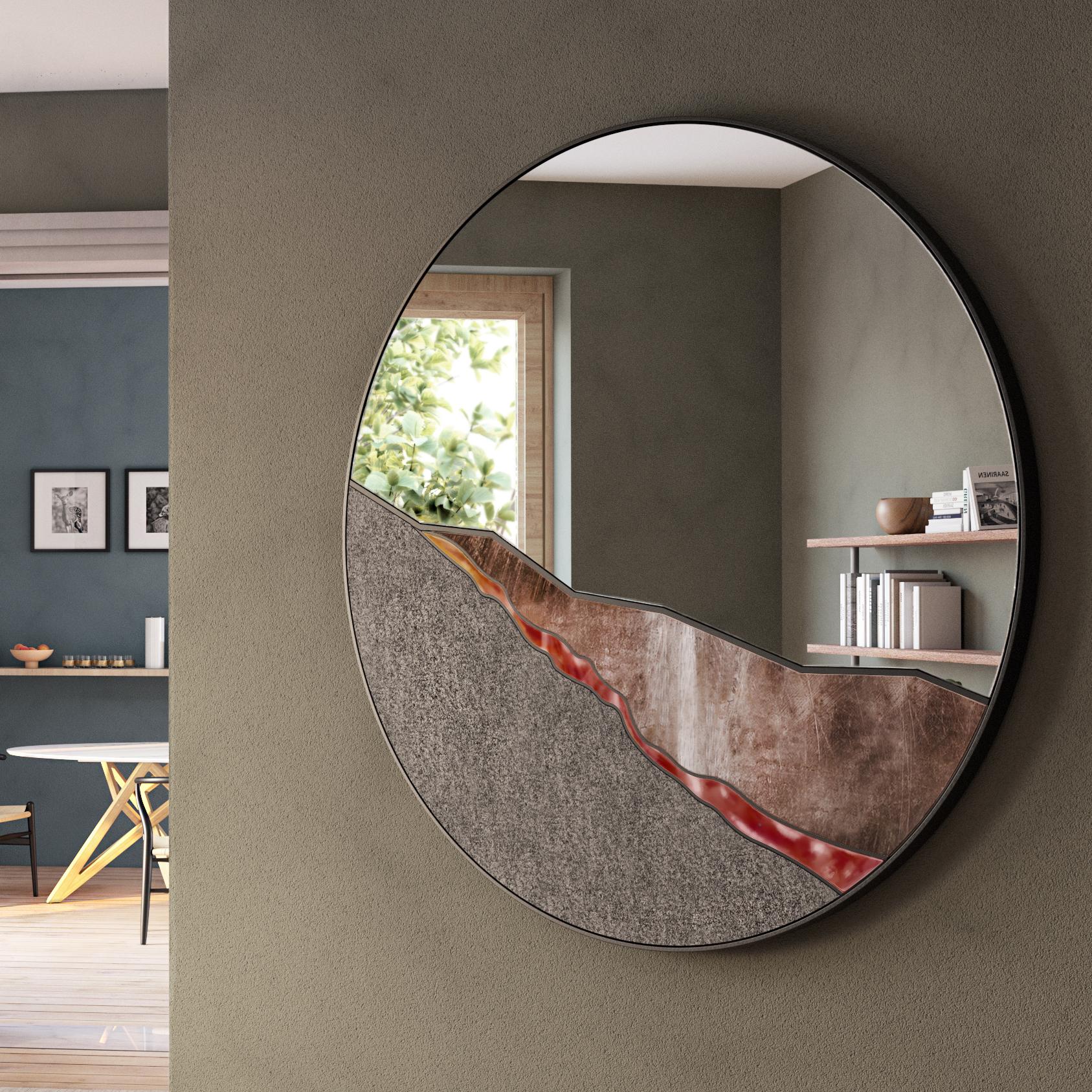 Contemporary Vesuvius 100 Wall Mirror Copper, Lava Stone Glass Fusion by Atlasproject For Sale