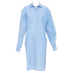 VETEMENTS 2016 Runway blue white striped cotton blend asymmetric shirt dress S