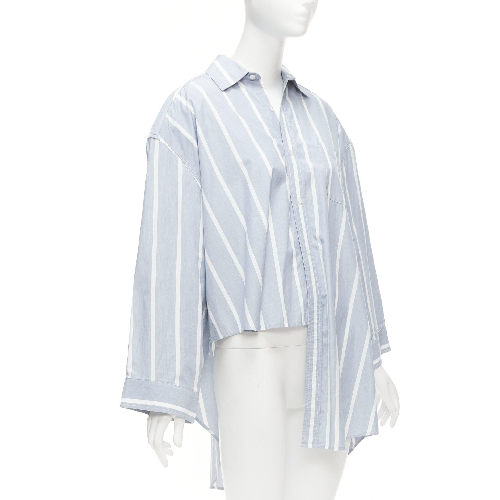 Gray VETEMENTS 2017 blue white cotton striped asymmetric hem oversized shirt XS For Sale