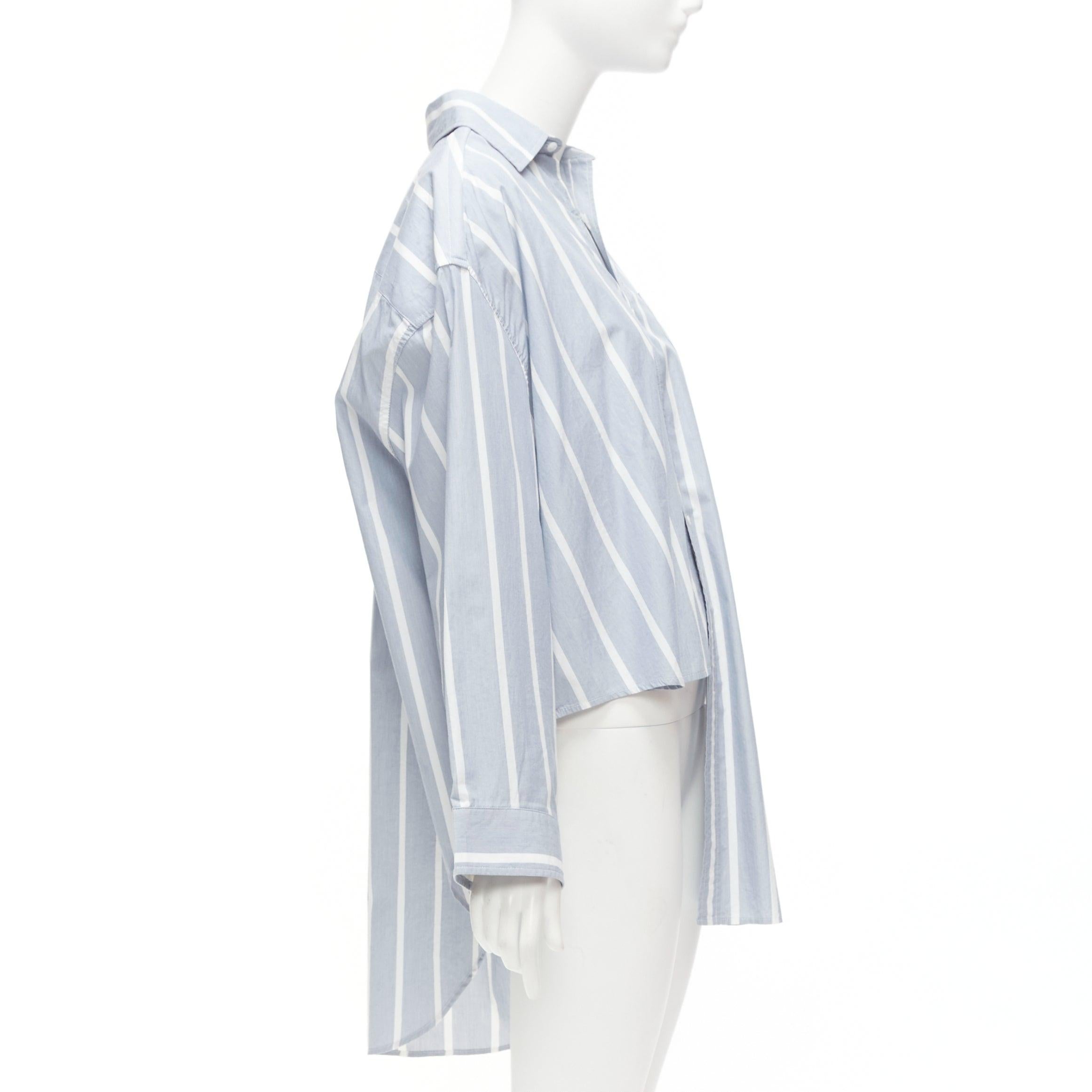 Women's VETEMENTS 2017 blue white cotton striped asymmetric hem oversized shirt XS For Sale