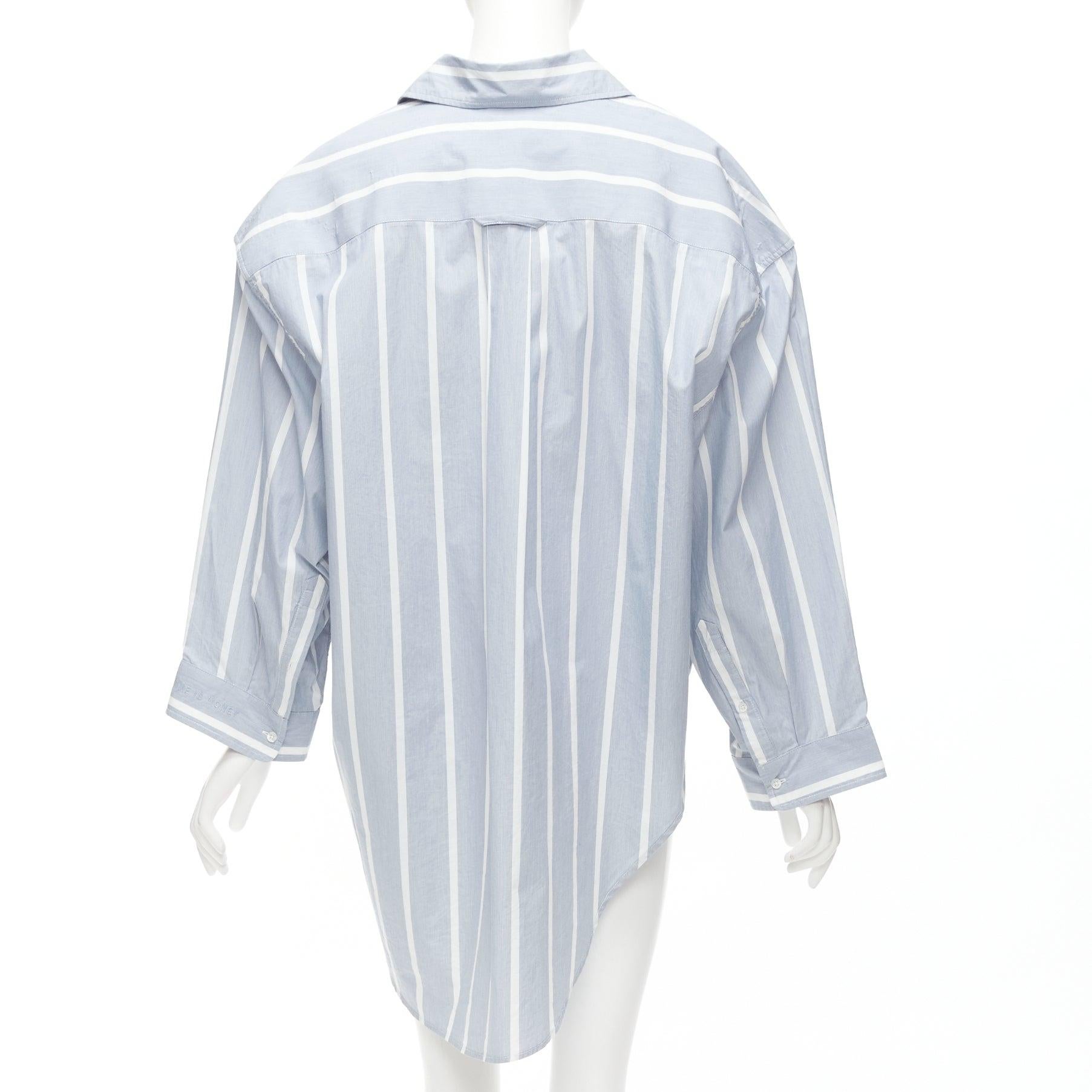 VETEMENTS 2017 blue white cotton striped asymmetric hem oversized shirt XS For Sale 1