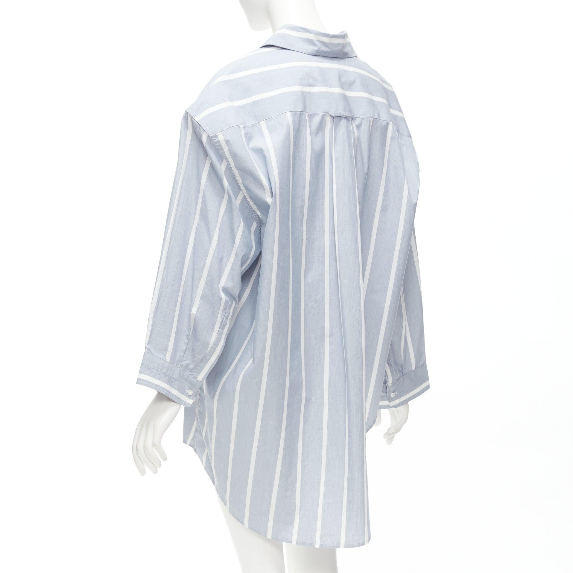 VETEMENTS 2017 blue white cotton striped asymmetric hem oversized shirt XS For Sale 2