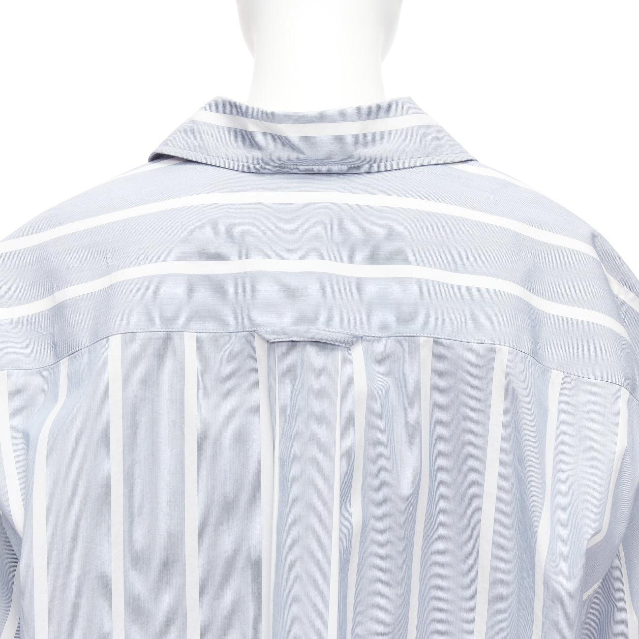 VETEMENTS 2017 blue white cotton striped asymmetric hem oversized shirt XS For Sale 3