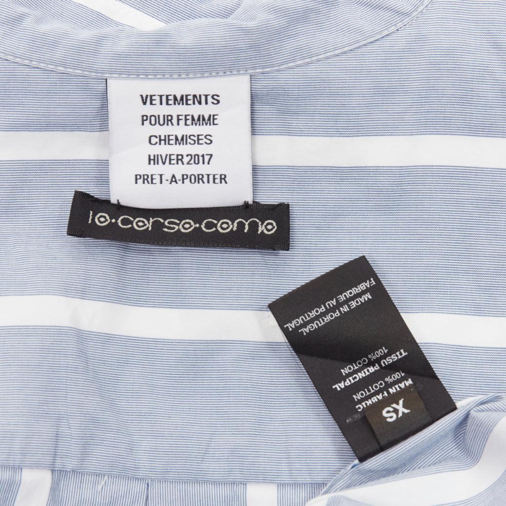 VETEMENTS 2017 blue white cotton striped asymmetric hem oversized shirt XS For Sale 4