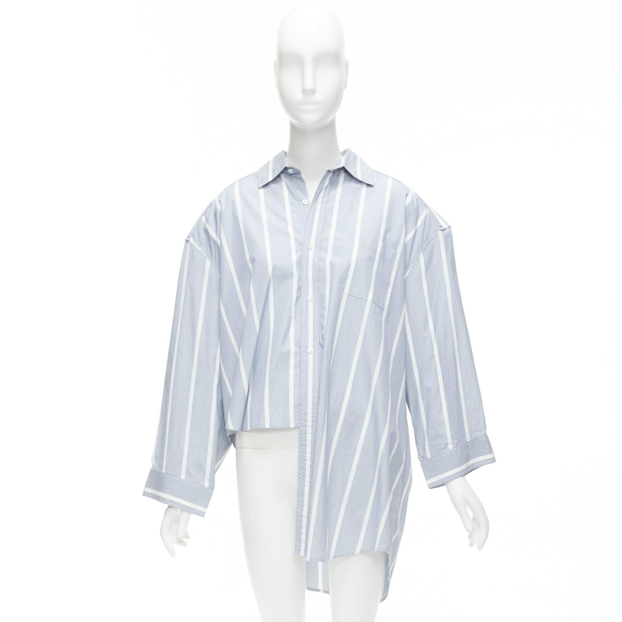 VETEMENTS 2017 blue white cotton striped asymmetric hem oversized shirt XS For Sale 5