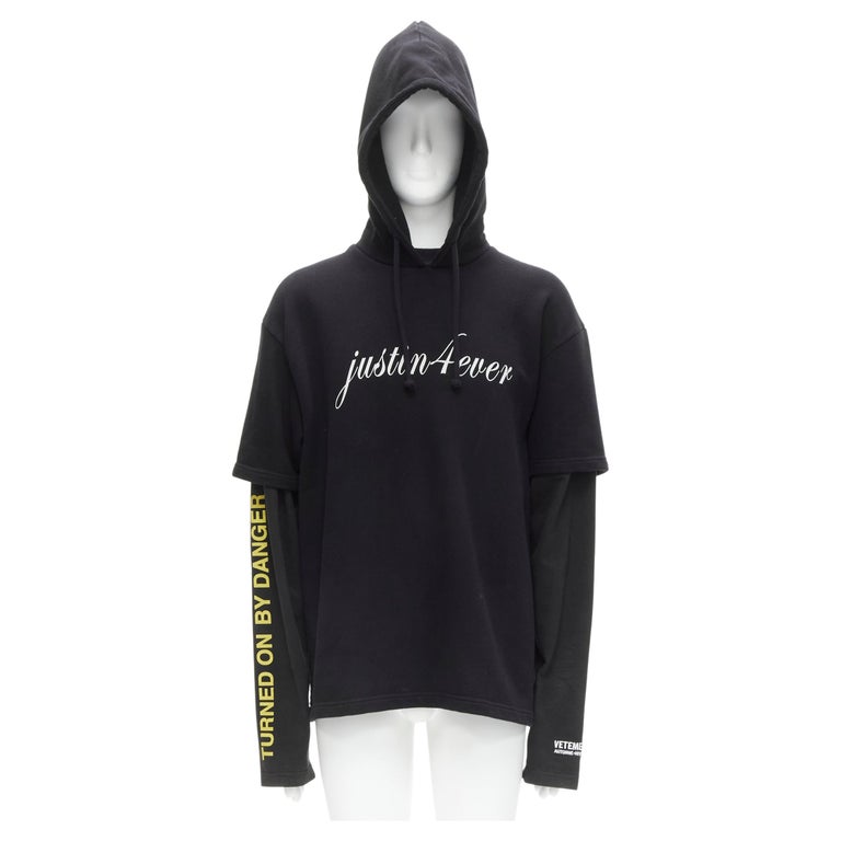VETEMENTS 2017 Demna black Justin 4 Ever double sleeves hoodie XS 