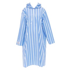VETEMENTS 2018 blue white stripe oversized hooded cotton poplin poncho dress XS