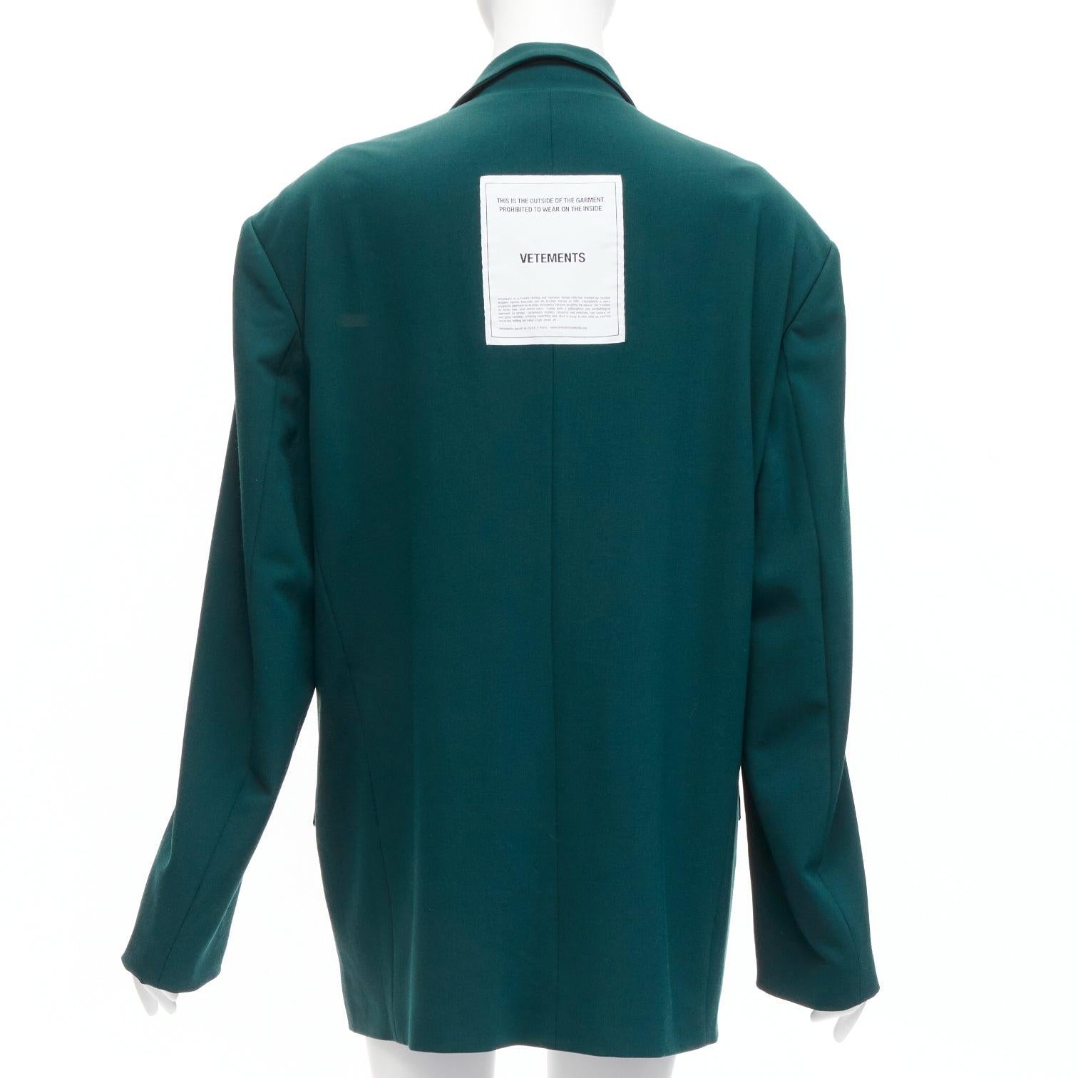 Green VETEMENTS 2019 forest green logo patch back oversized double-breasted blazer XS For Sale