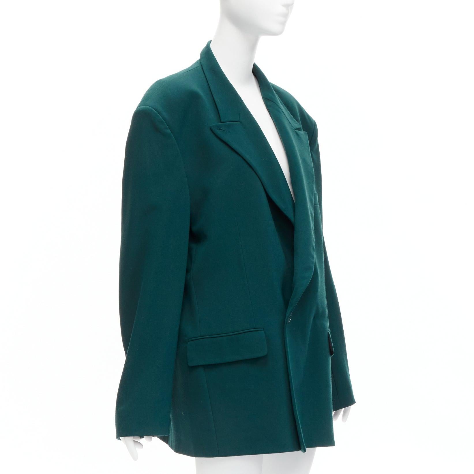 Women's VETEMENTS 2019 forest green logo patch back oversized double-breasted blazer XS For Sale