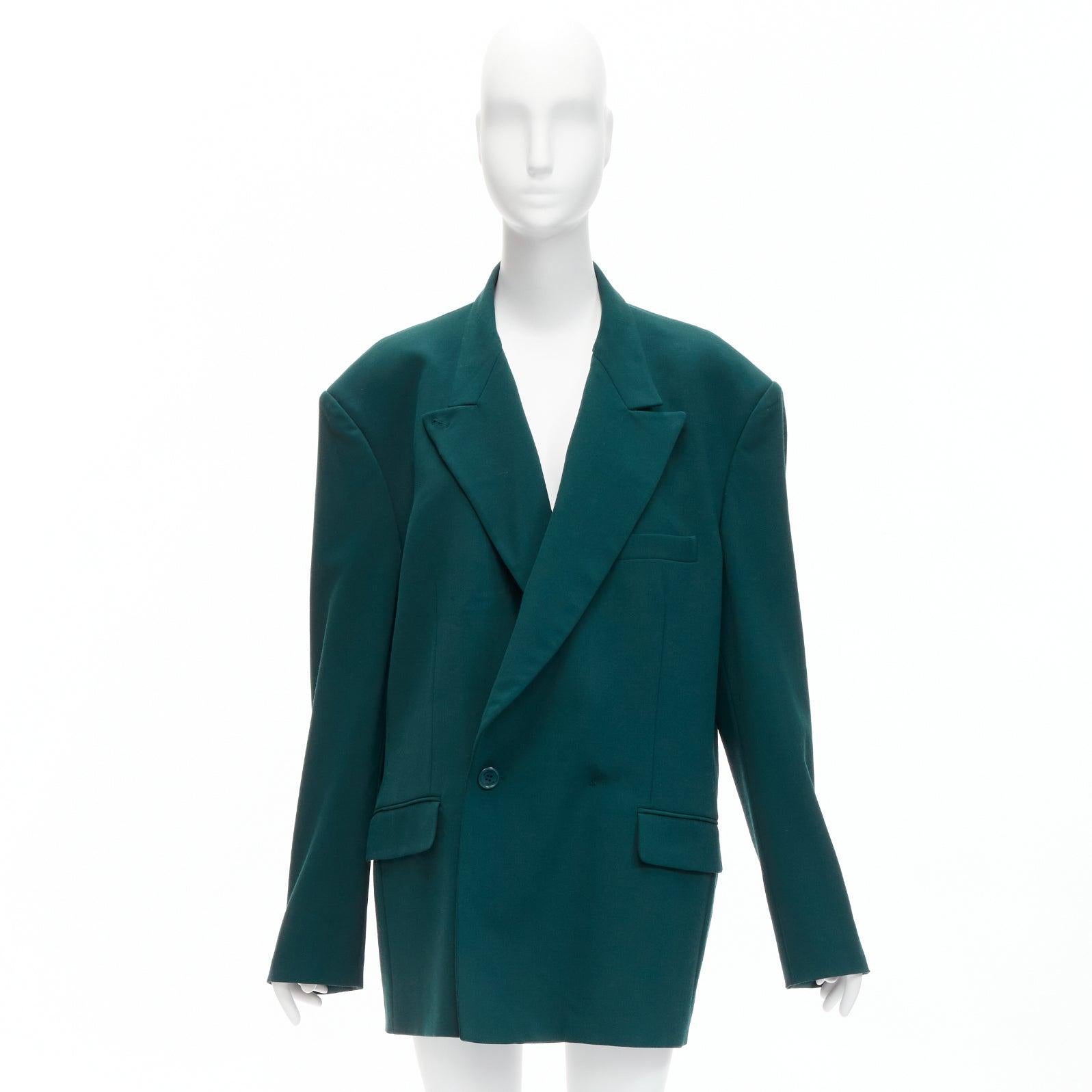 VETEMENTS 2019 forest green logo patch back oversized double-breasted blazer XS For Sale 5