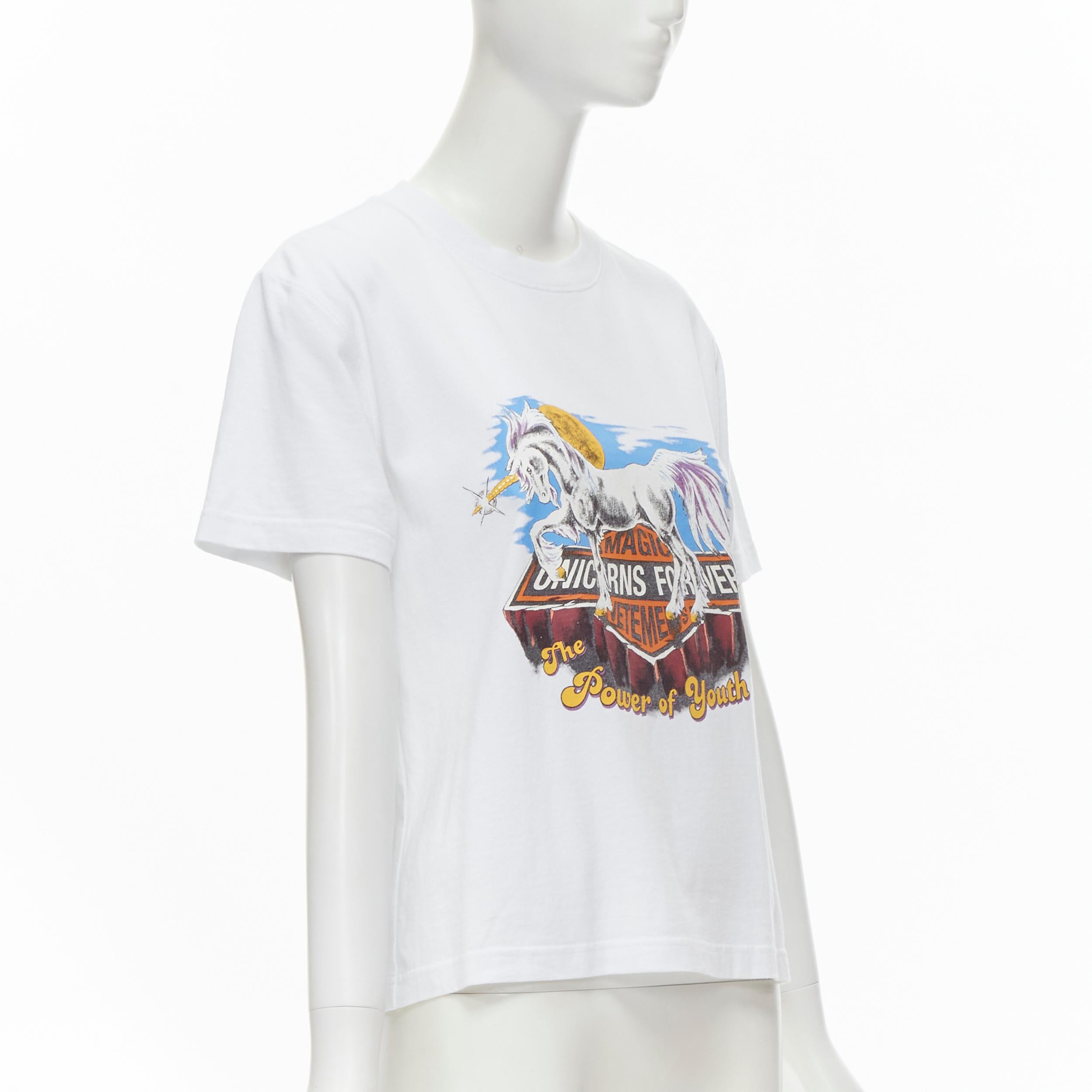 VETEMENTS 2021 Unisex Magic Unicorns Forever white cotton tshirt M