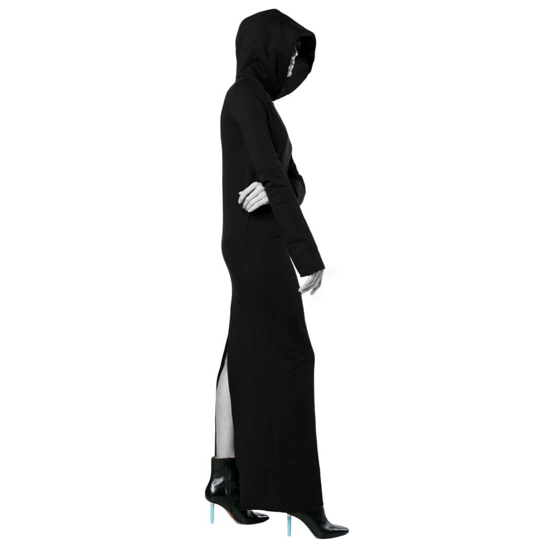 Vetements Black Cotton Hooded Maxi Sweatshirt Dress - Size S  For Sale