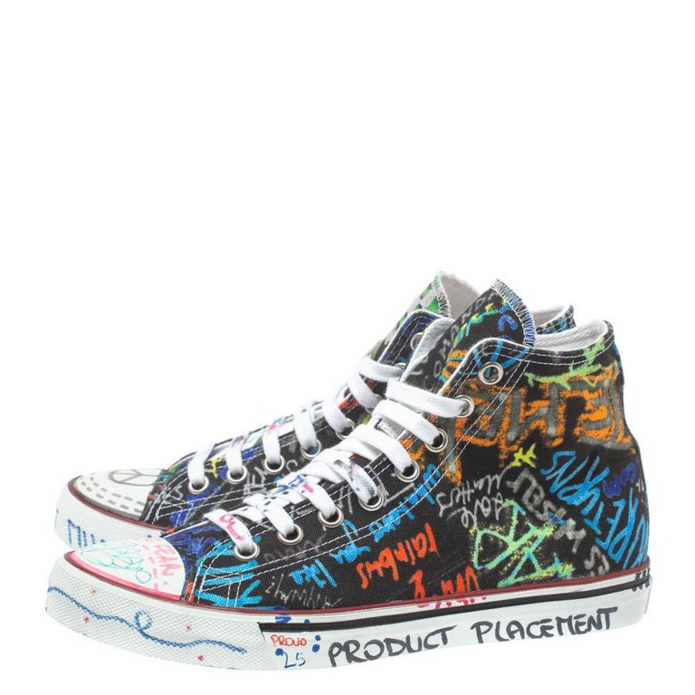 Vetements Black Graffiti Canvas High Top Sneakers Size 40 at 1stDibs