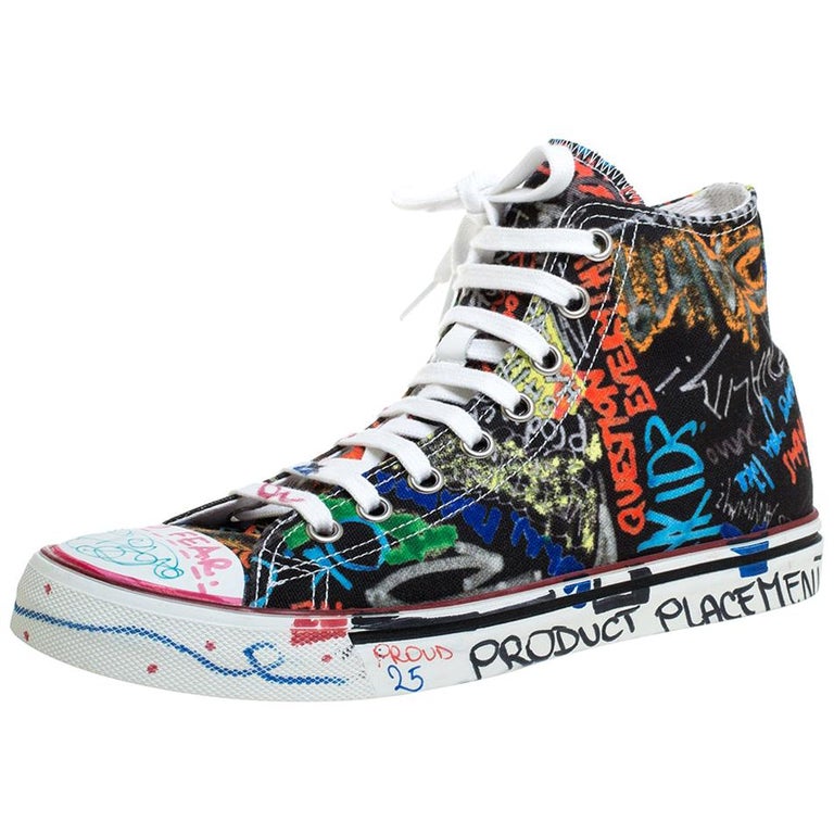 Vetements Black Graffiti Canvas High Top Sneakers Size 41 at 1stDibs