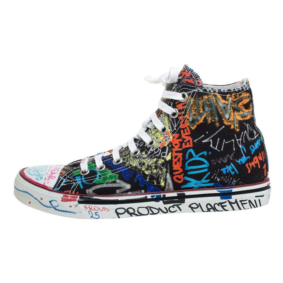 Vetements Black Graffiti Canvas High Top Sneakers Size 41 at 1stDibs