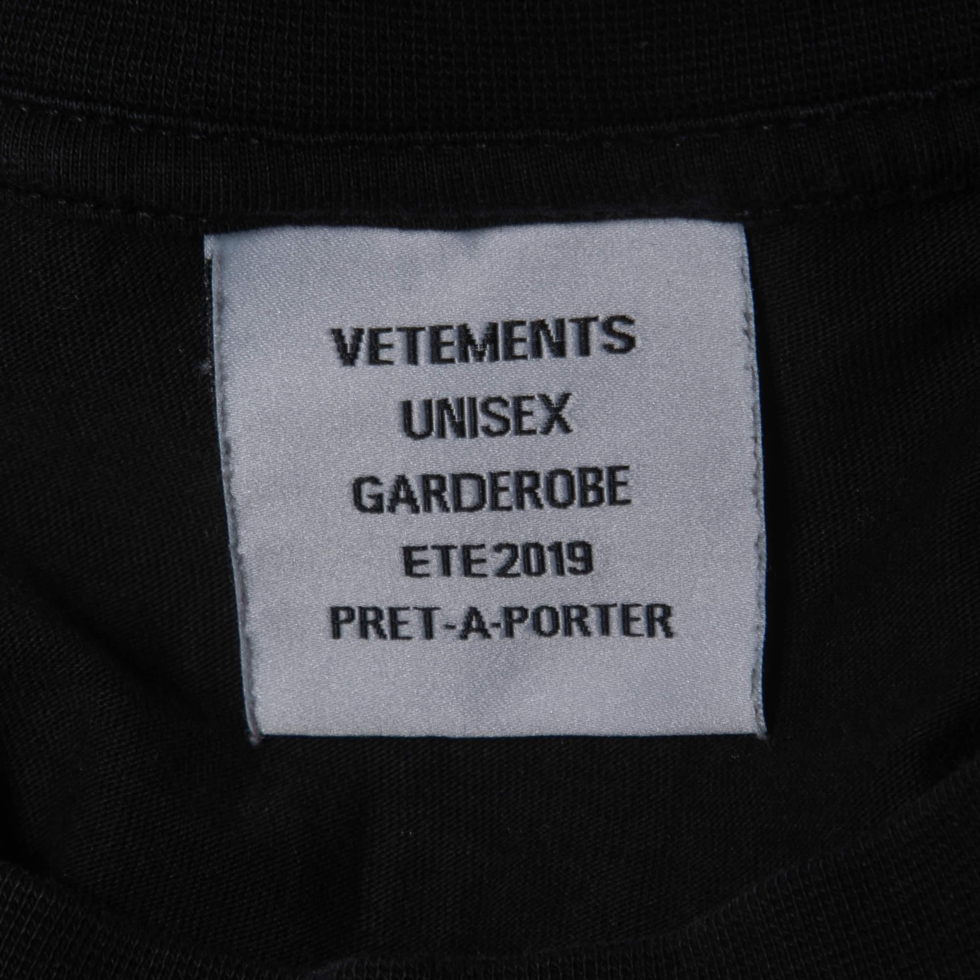 Vetements Black Languages Print Cotton Crew Neck Half Sleeve T-Shirt XS For Sale 1