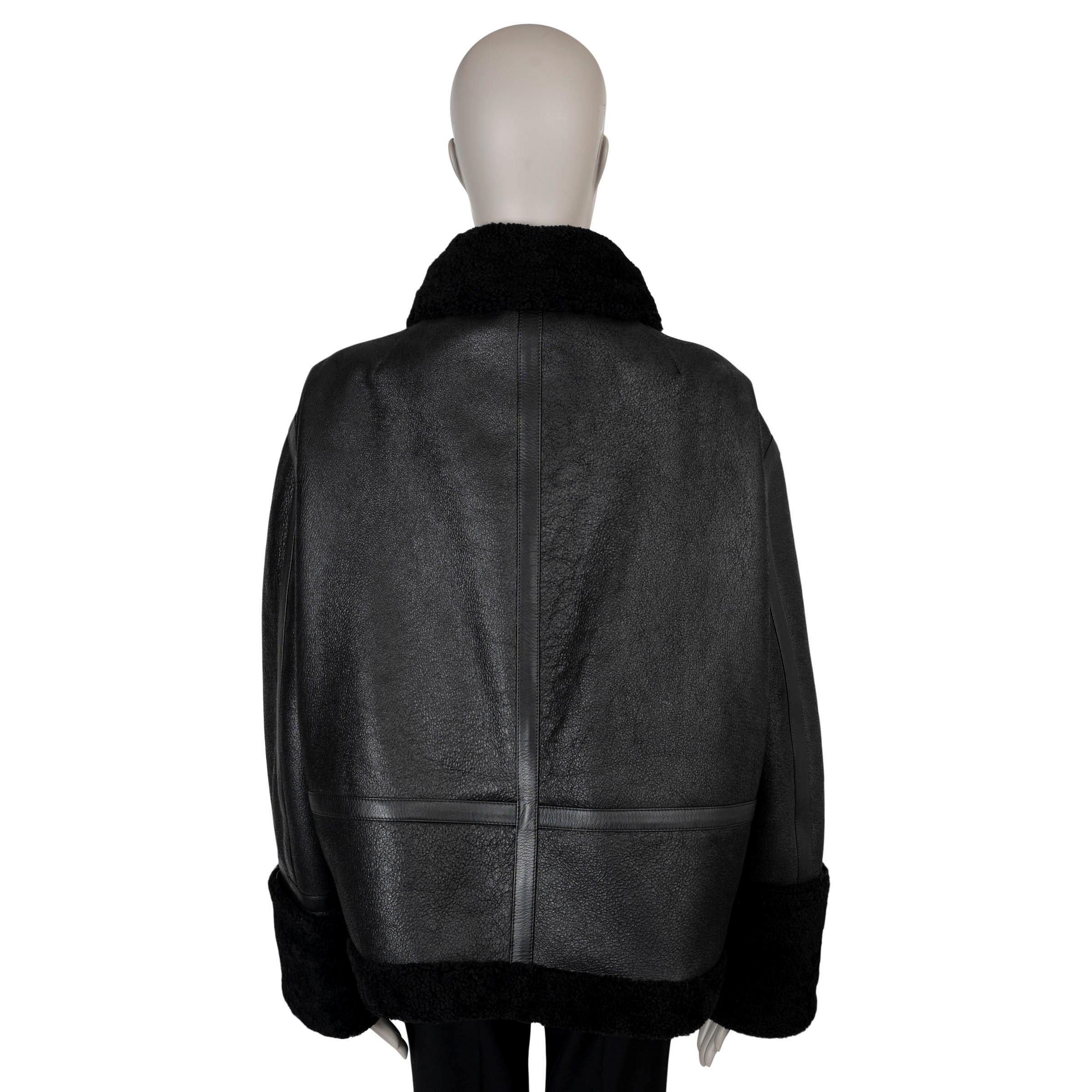 Black VETEMENTS black leather 2016 SHEARLING LINED BIKER Jacket S For Sale