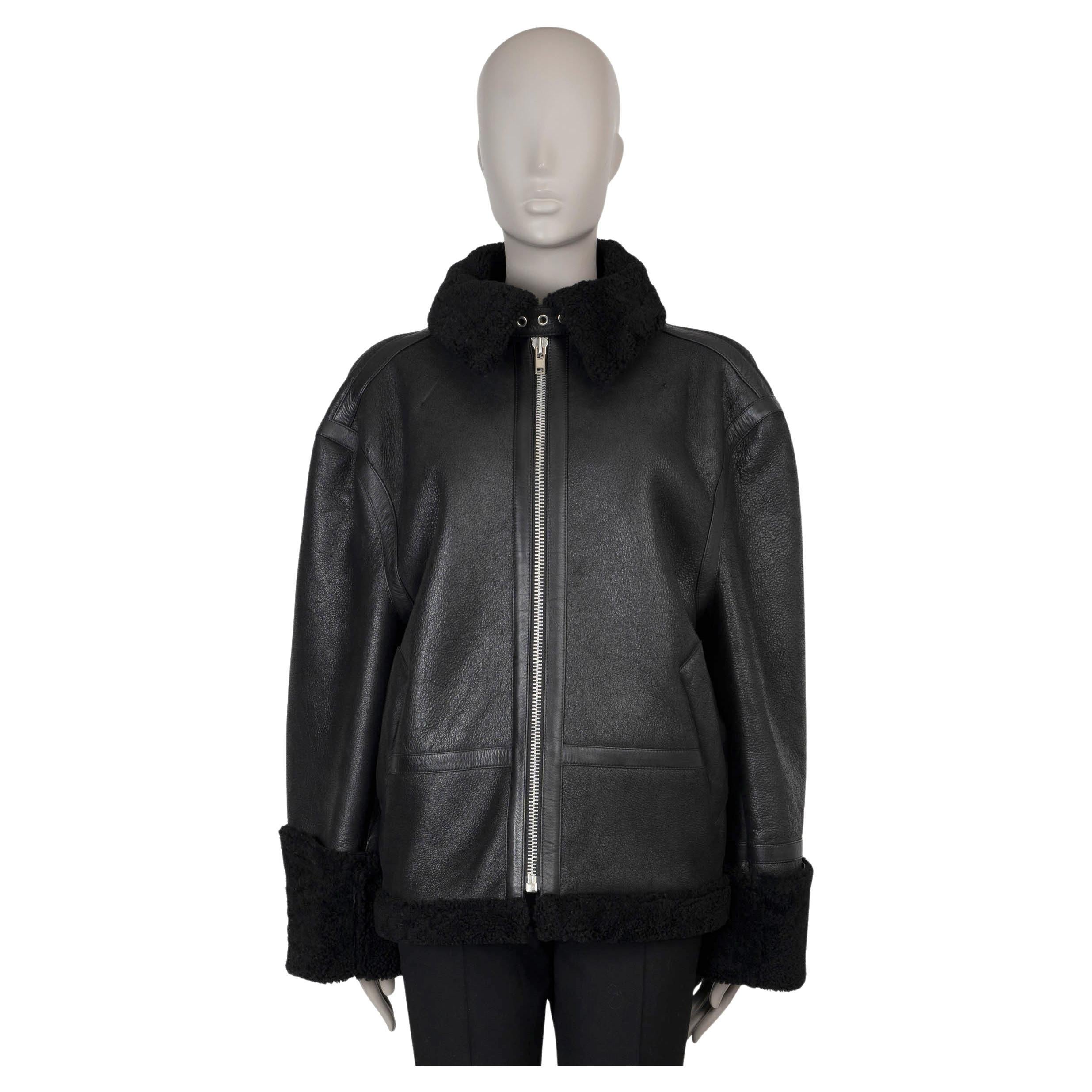 VETEMENTS black leather 2016 SHEARLING LINED BIKER Jacket S For Sale