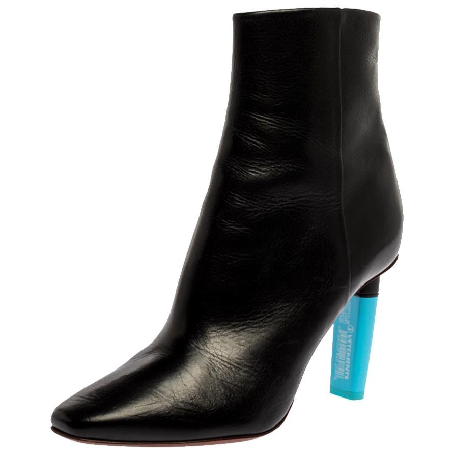 Vetements Black Leather Ankle Boots Size 39