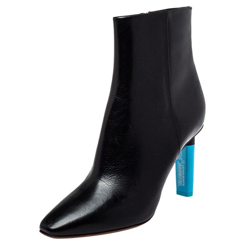 Vetements Black Leather Highlighter Heel Ankle Boots Size 41 at 1stDibs